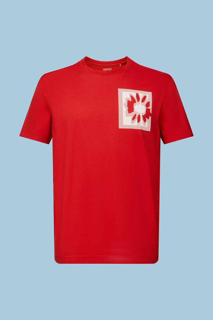T-shirt met logo en bloemenprint, DARK RED, detail image number 6