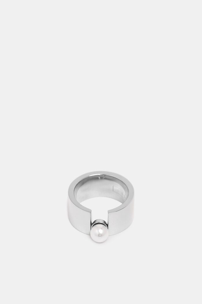 Brede ring met sierparel, edelstaal, SILVER, detail image number 1