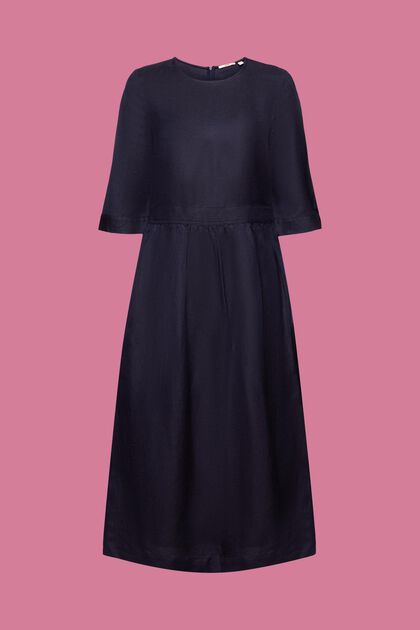Midi-jurk van een geweven linnen-viscosemix