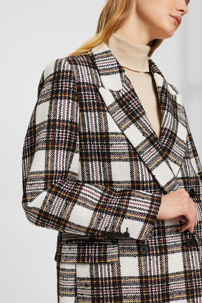 Geruite double-breasted bouclé blazer, OFF WHITE, detail image number 3