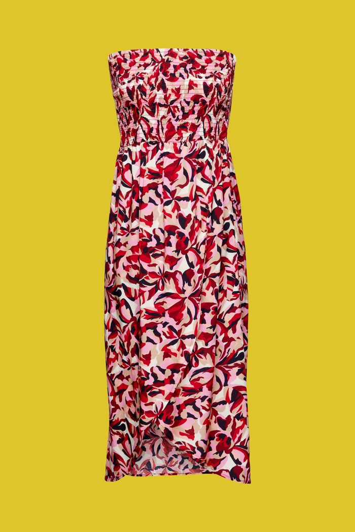Gesmokte midi-kokerjurk met bloemenmotief, DARK RED, detail image number 5