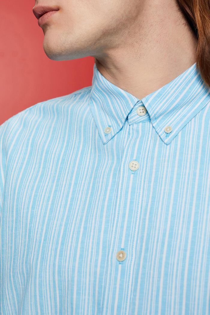 Gestreept shirt met linnen, TURQUOISE, detail image number 2