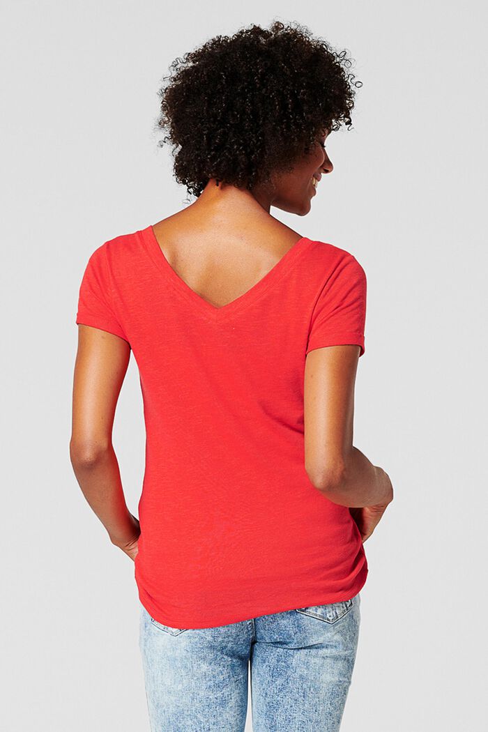 Met linnen: T-shirt met V-hals voor en achter, RED, detail image number 1