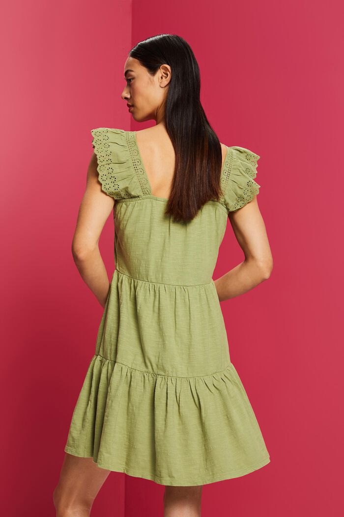 Jersey jurk met geborduurde kanten mouwen, PISTACHIO GREEN, detail image number 3