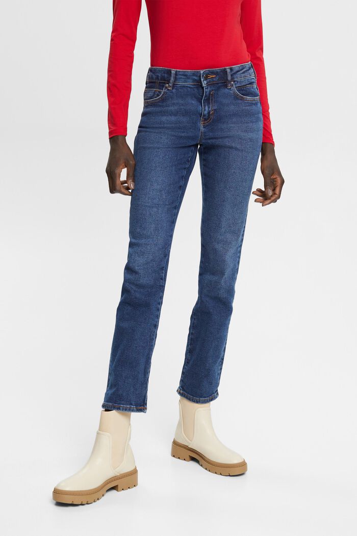 High-rise jeans met rechte pijpen, BLUE DARK WASHED, detail image number 0