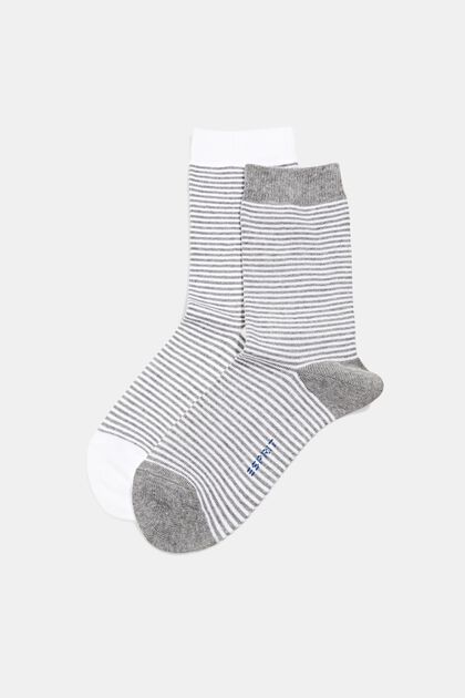 Set van 2 paar gestreepte sokken, organic cotton, WHITE/GREY, overview