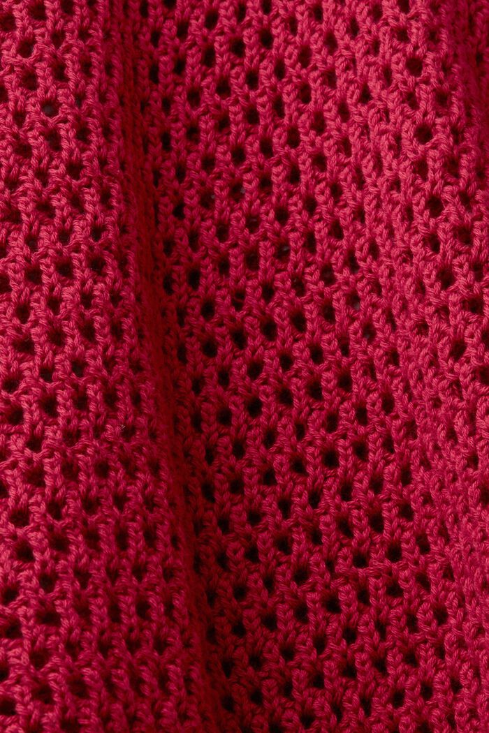 Opengewerkte trui van duurzaam katoen met V-hals, DARK PINK, detail image number 5