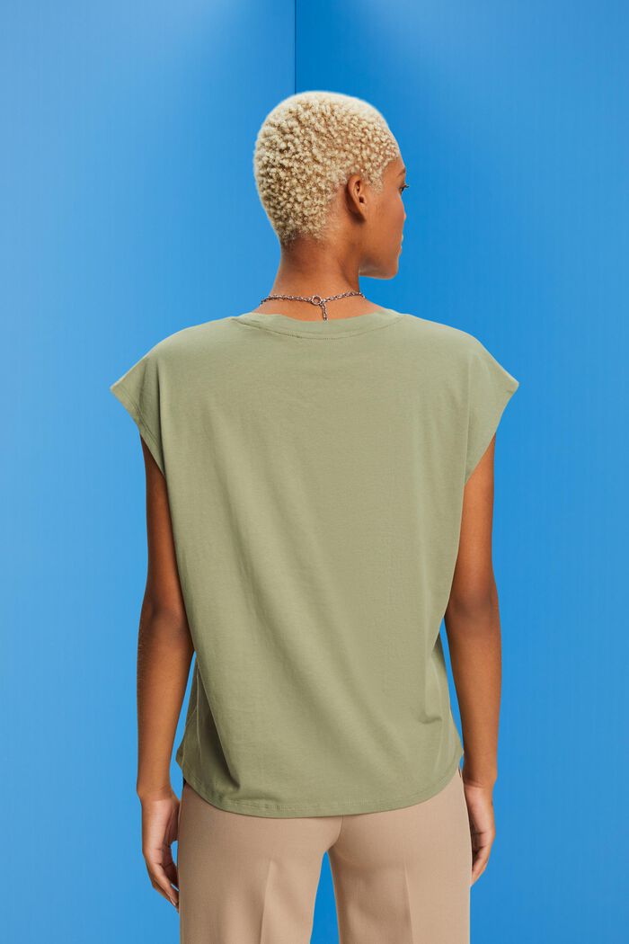 Katoenen T-shirt zonder mouwen met V-hals, LIGHT KHAKI, detail image number 3