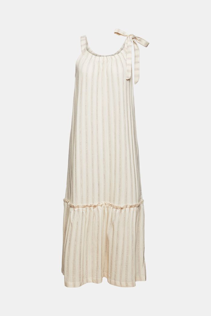 Midi-jurk van een katoenmix met geweven strepen, OFF WHITE, overview