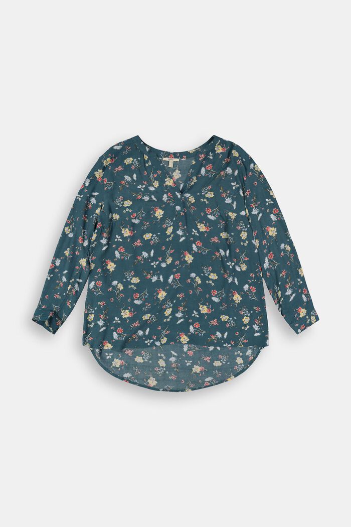 CURVY blouse met print van LENZING™ ECOVERO™, TURQUOISE, detail image number 0