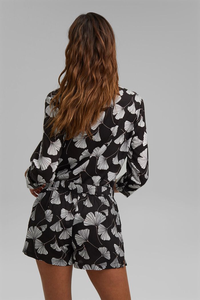 Pyjamashort met ginkgoprint, LENZING™ ECOVERO™, BLACK, detail image number 3