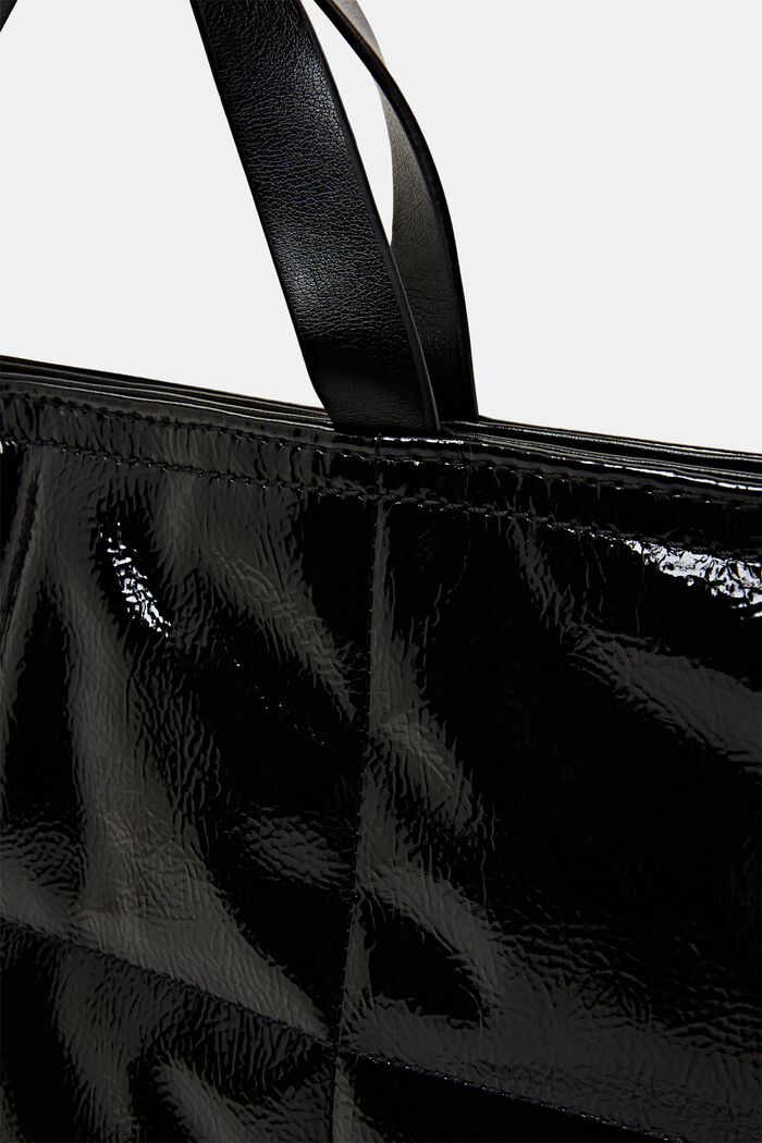 Tote bag van imitatieleer met gewatteerde voorkant, BLACK, detail image number 1