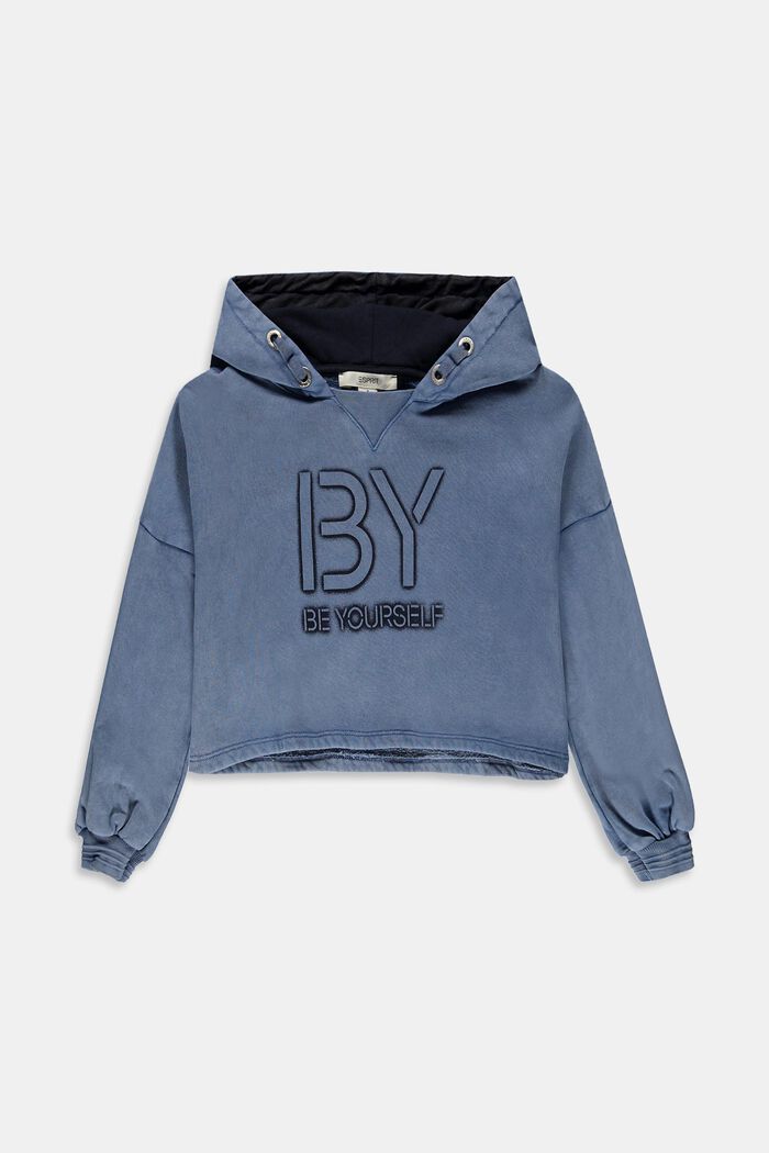 Cropped hoodie met print van 100% katoen, BLUE MEDIUM WASHED, detail image number 0