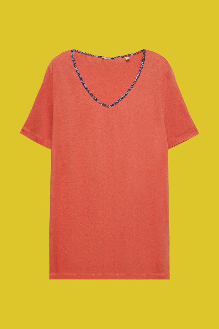 CURVY T-shirt met bloemige paspels, TENCEL™, ORANGE RED, detail image number 0