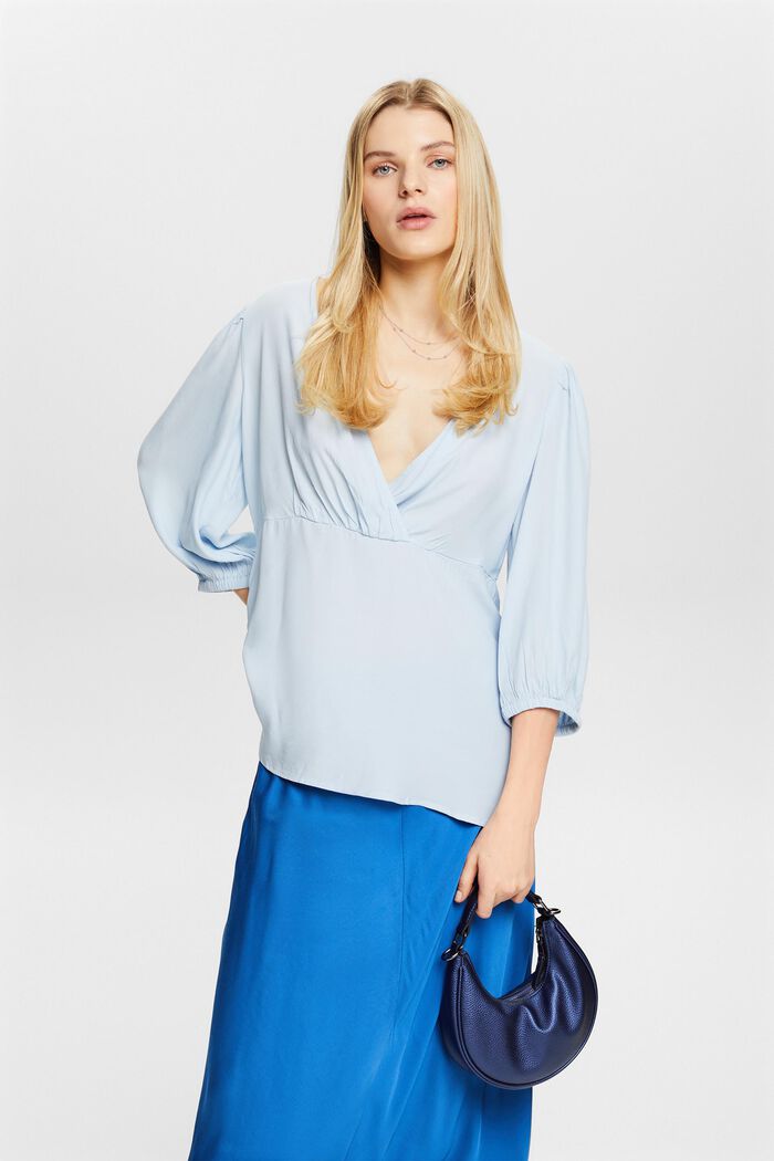 Crêpe blouse met gerimpelde mouwen, LIGHT BLUE, detail image number 0