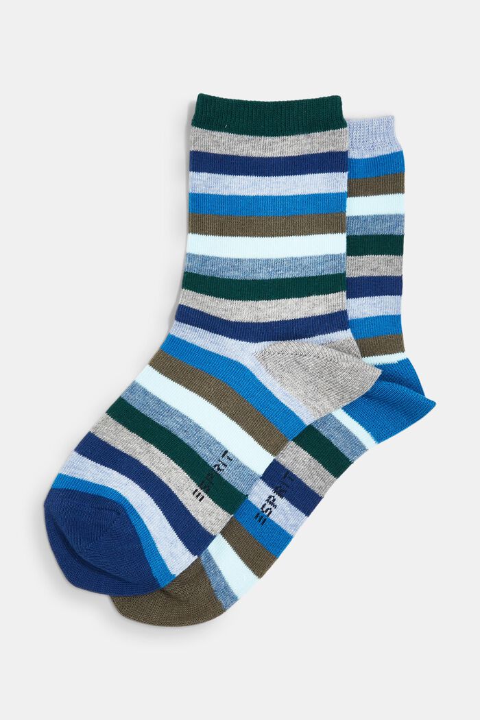 Set van twee paar gestreepte sokken, mix van biologisch katoen, PINE, detail image number 0