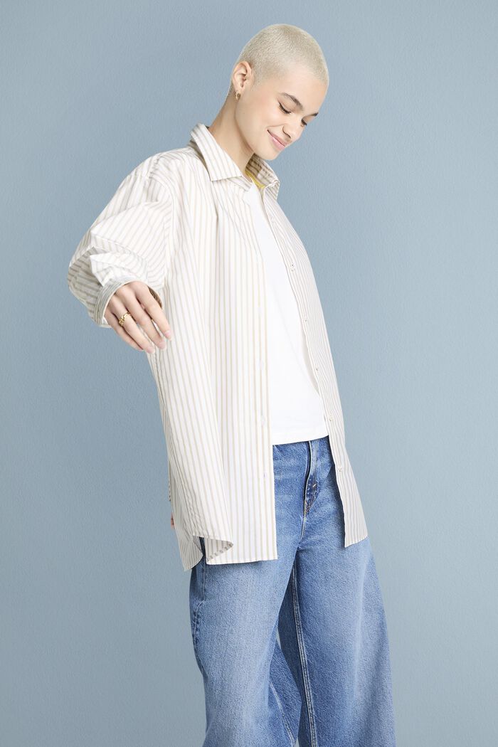 Gestreept overhemd van katoen-popeline, BEIGE, detail image number 0
