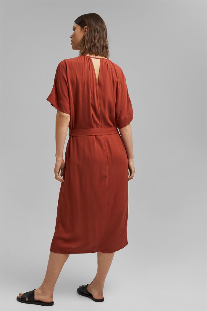 Midi-jurk van viscose-crêpe, TERRACOTTA, detail image number 2