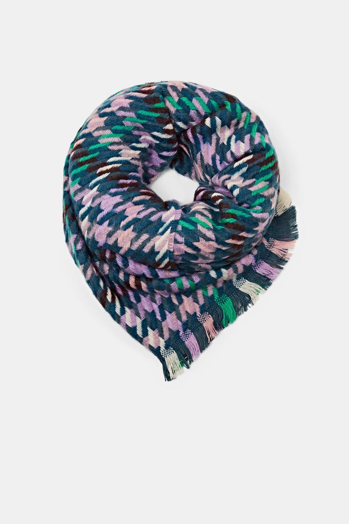 Meerkleurige sjaal met pied-de-poule motief, DARK TURQUOISE, overview