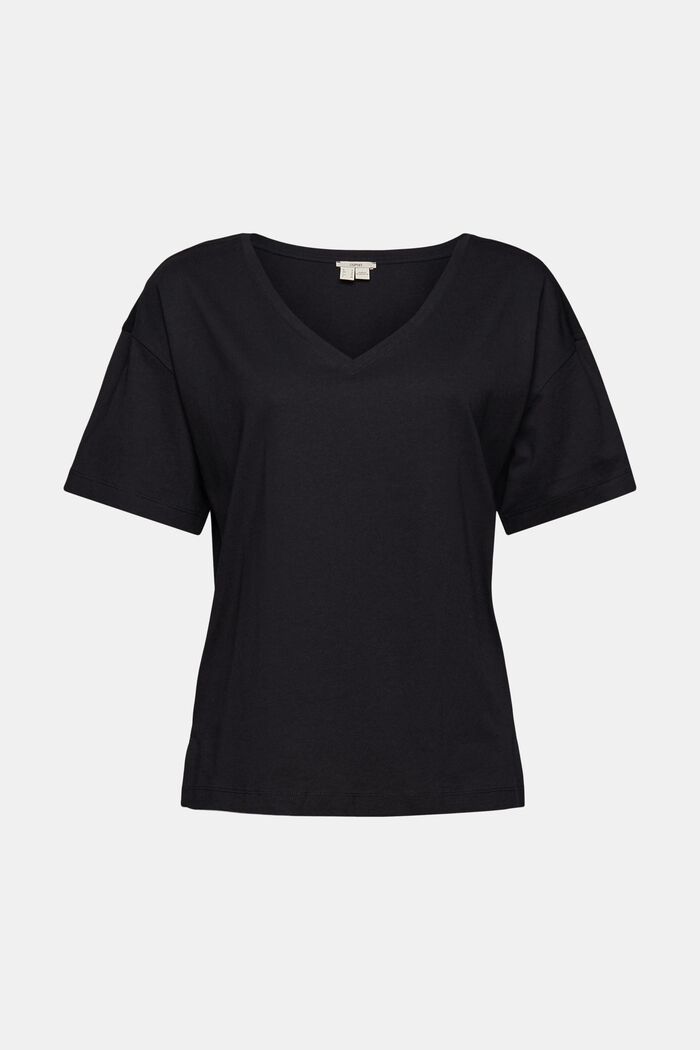 Met TENCEL™: T-shirt met V-hals, BLACK, detail image number 6