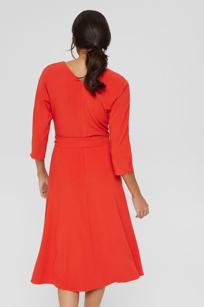 Gerecycled: midi-jurk met ceintuur, ORANGE RED, detail image number 2