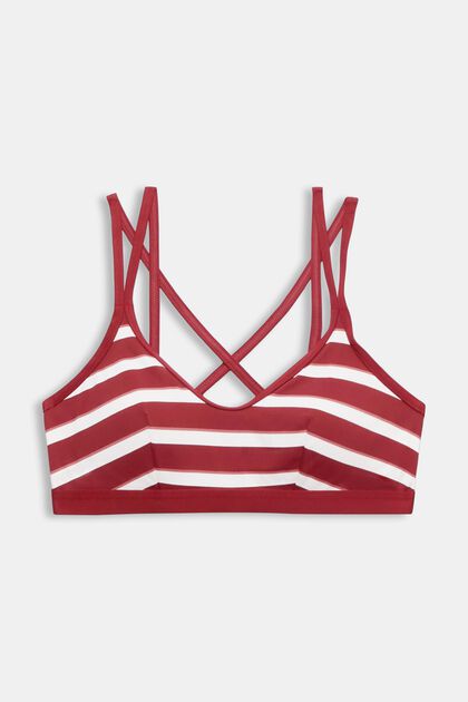 Gewatteerde bikinitop, strepen & gekruiste bandjes, DARK RED, overview