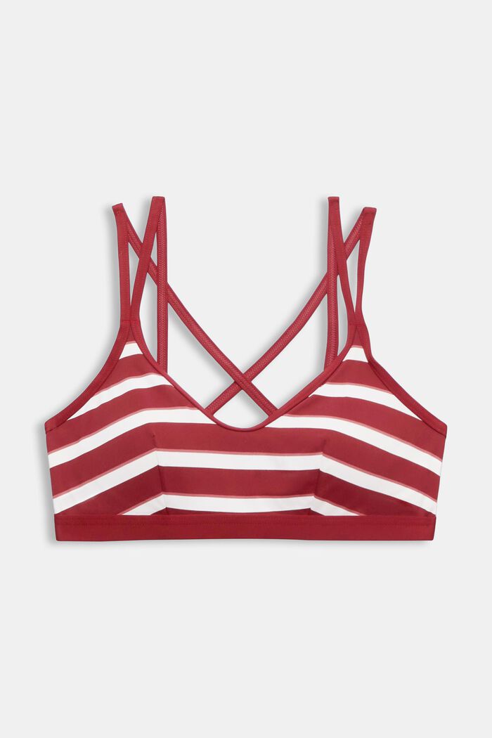 Gewatteerde bikinitop, strepen & gekruiste bandjes, DARK RED, detail image number 4