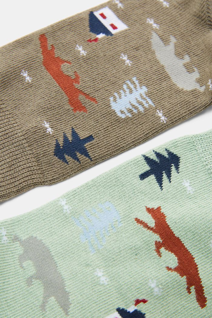 Set van 2 paar sokken met motief, organic cotton, LIGHT GREEN/KHAKI, detail image number 1