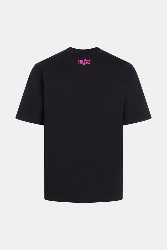 T-shirt met comfortabele pasvorm en neonkleurige print, BLACK, detail image number 4