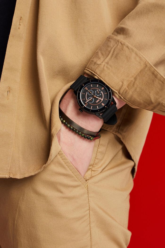 Edelstalen horloge met rubberen bandje, BLACK, detail image number 2