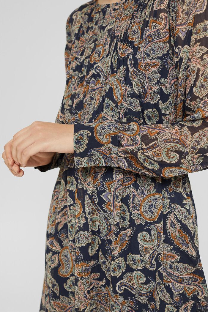 Gerecycled: chiffon jurk met paisleyprint, NAVY, detail image number 3