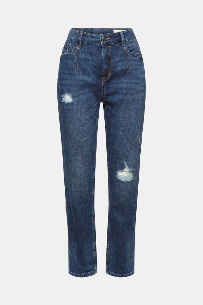 Van biologisch katoen/hennep: used boyfriend jeans, BLUE DARK WASHED, detail image number 7