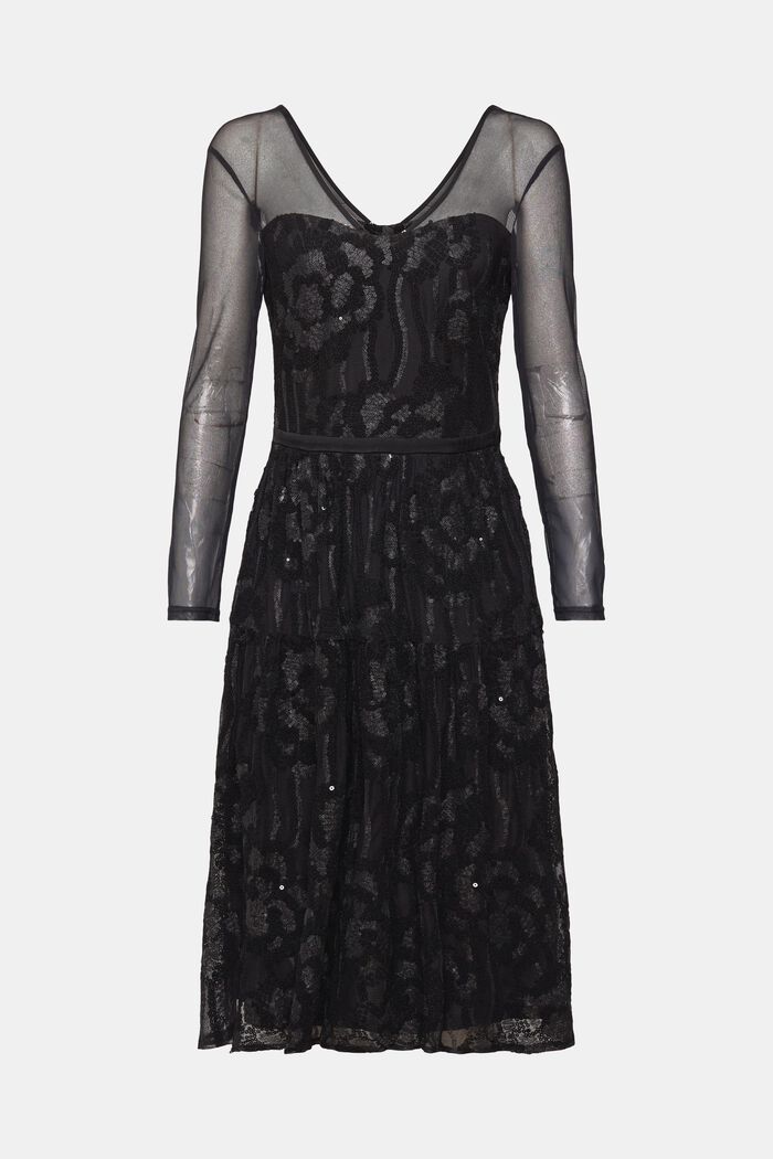 Mesh midi-jurk met pailletjes, BLACK, detail image number 5