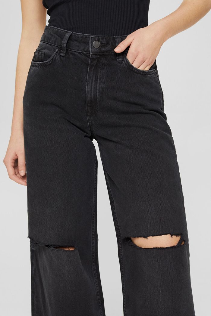 Jeans met slijtageplekken en wijde pijpen, BLACK DARK WASHED, detail image number 2