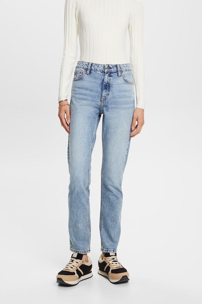 Slim fit jeans met retrolook en hoge taille, BLUE BLEACHED, detail image number 0