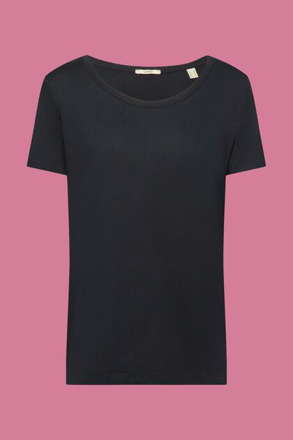 T-shirt van viscose met een wijde ronde hals, BLACK, overview