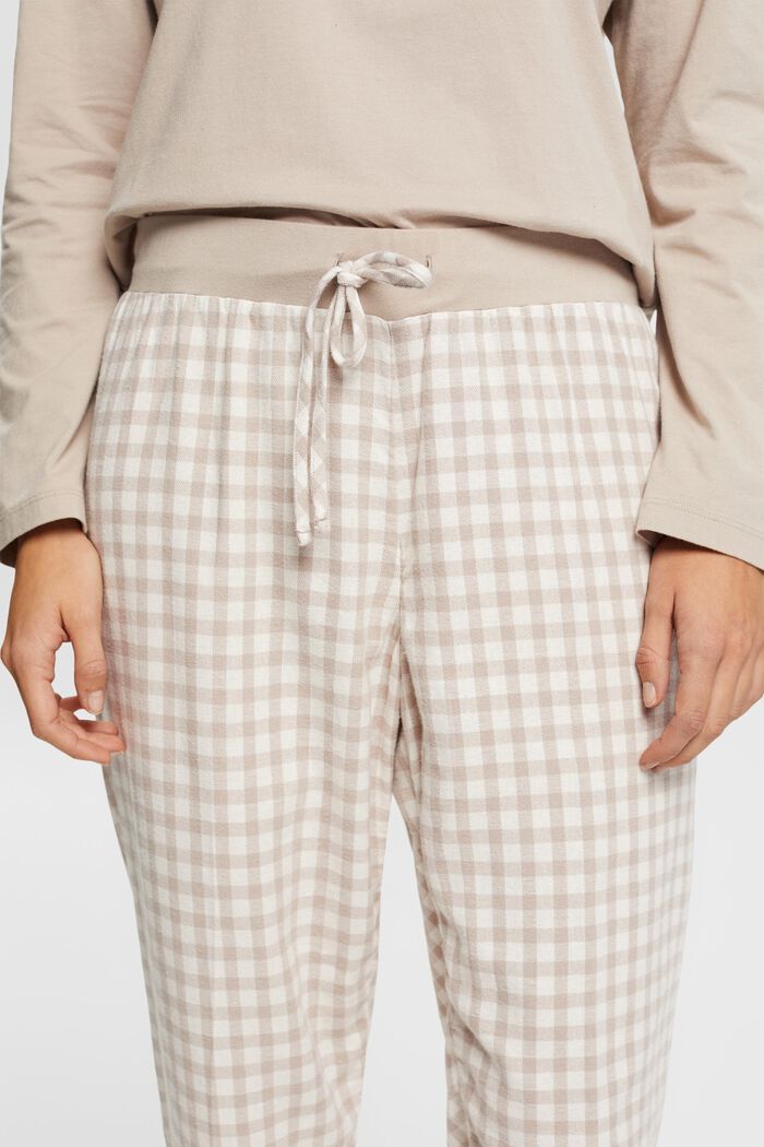 Pyjama met lange mouwen en geruite flanellen pyjamabroek, SAND, detail image number 2