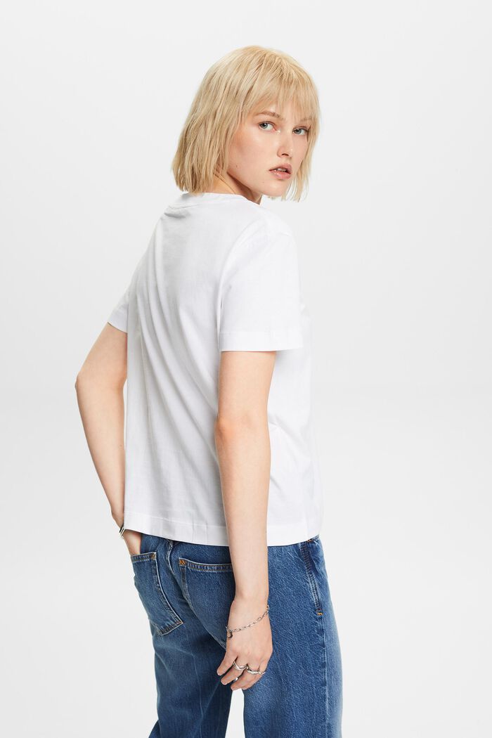 Katoenen T-shirt met ronde hals, WHITE, detail image number 3