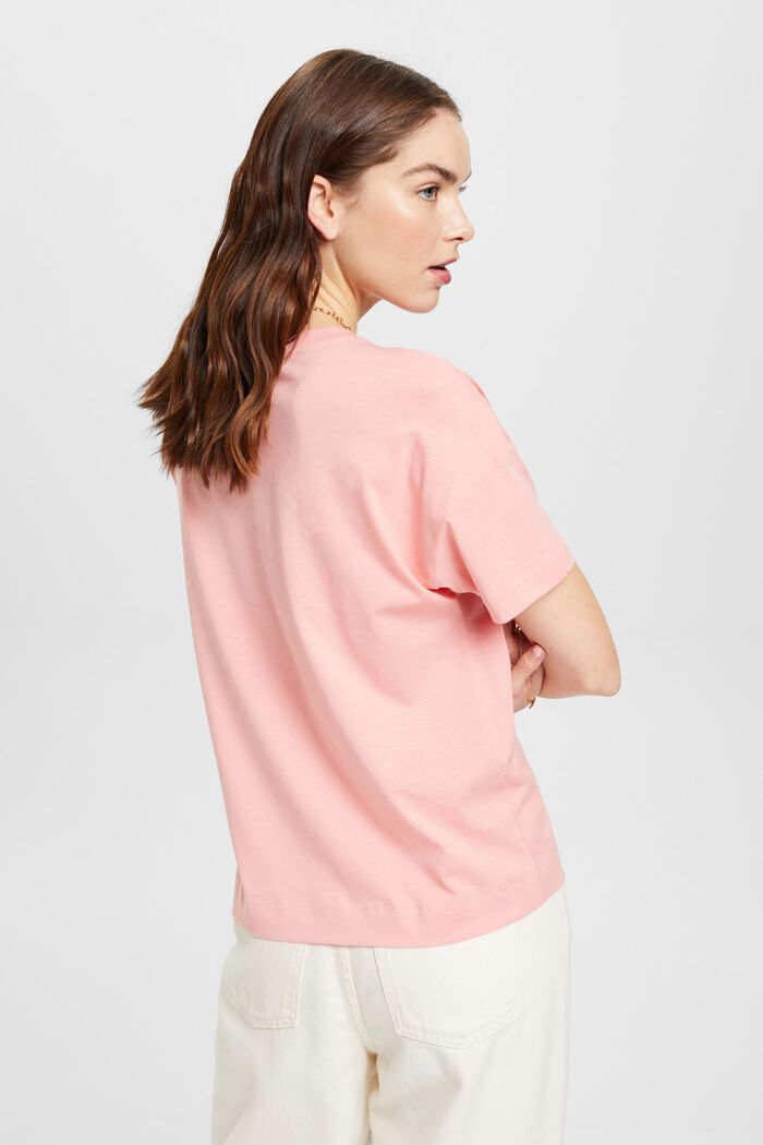 T-shirt met bloemenprint op de borst, PINK, detail image number 1