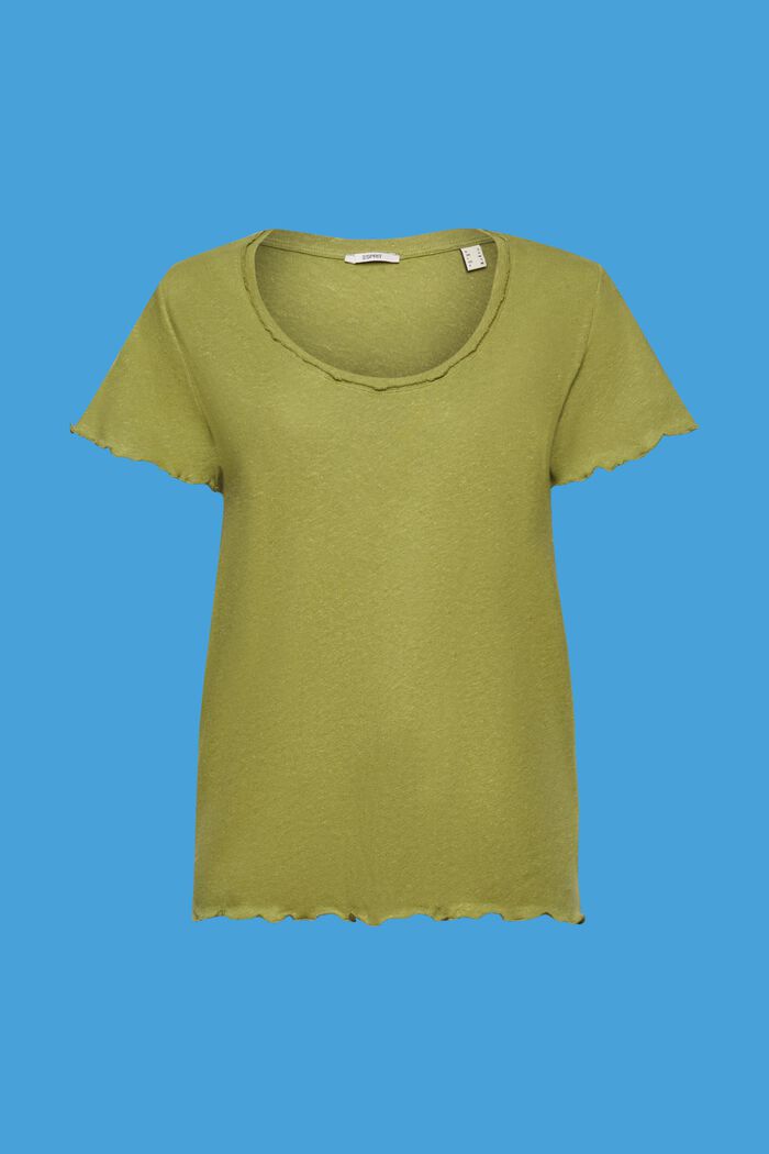 T-shirt met rolzomen, mix van katoen en linnen, PISTACHIO GREEN, detail image number 5