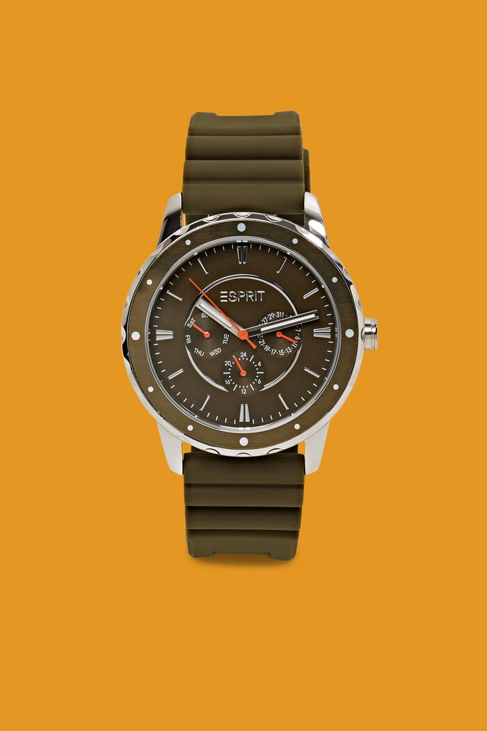 Edelstalen horloge met rubberen bandje, SILVER, detail image number 0