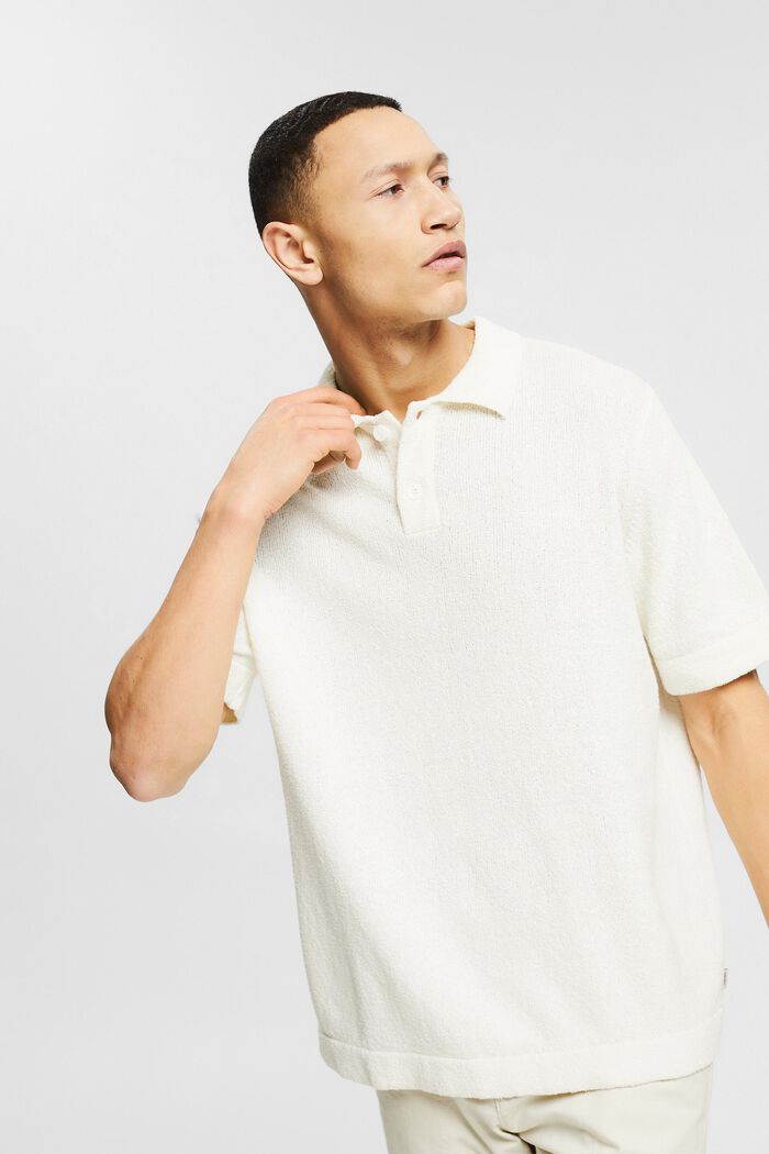 Poloshirt met bouclé-look, OFF WHITE, detail image number 0