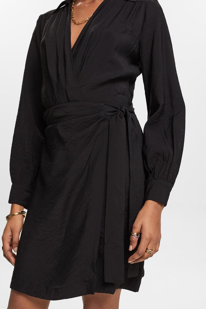 Crinkled mini-jurk met wikkeleffect, BLACK, detail image number 2