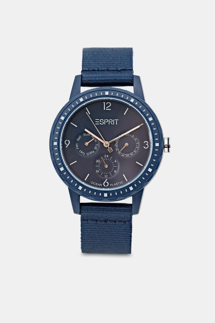 Gerecycled: multifunctioneel horloge van plastic uit de zee, BLUE, detail image number 0