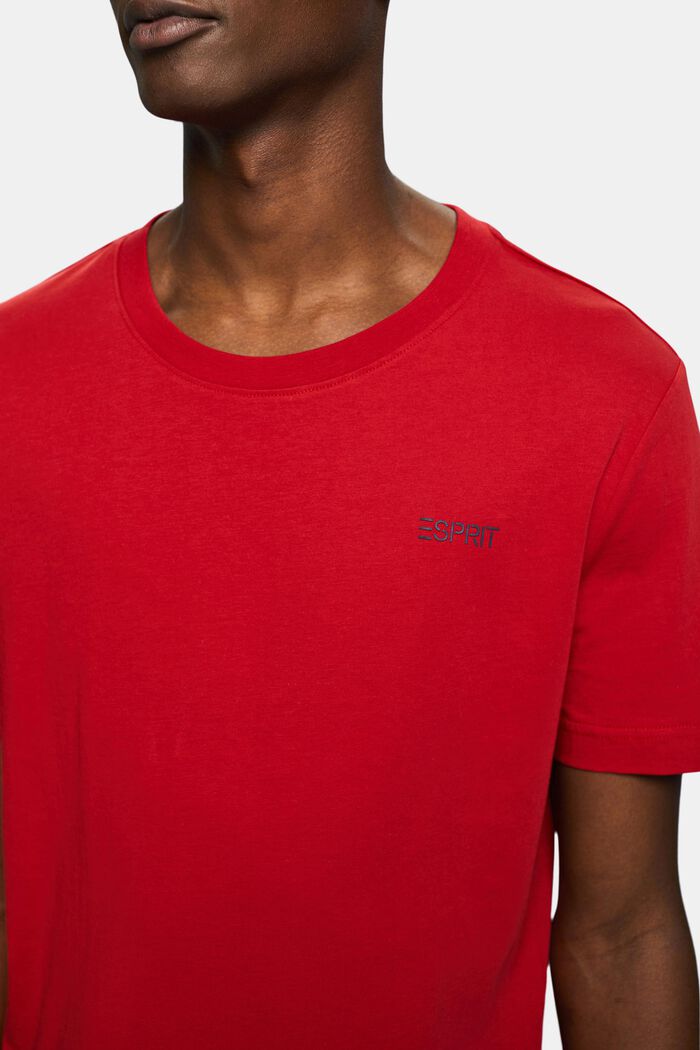 T-shirt van katoen-jersey met logo, DARK RED, detail image number 3