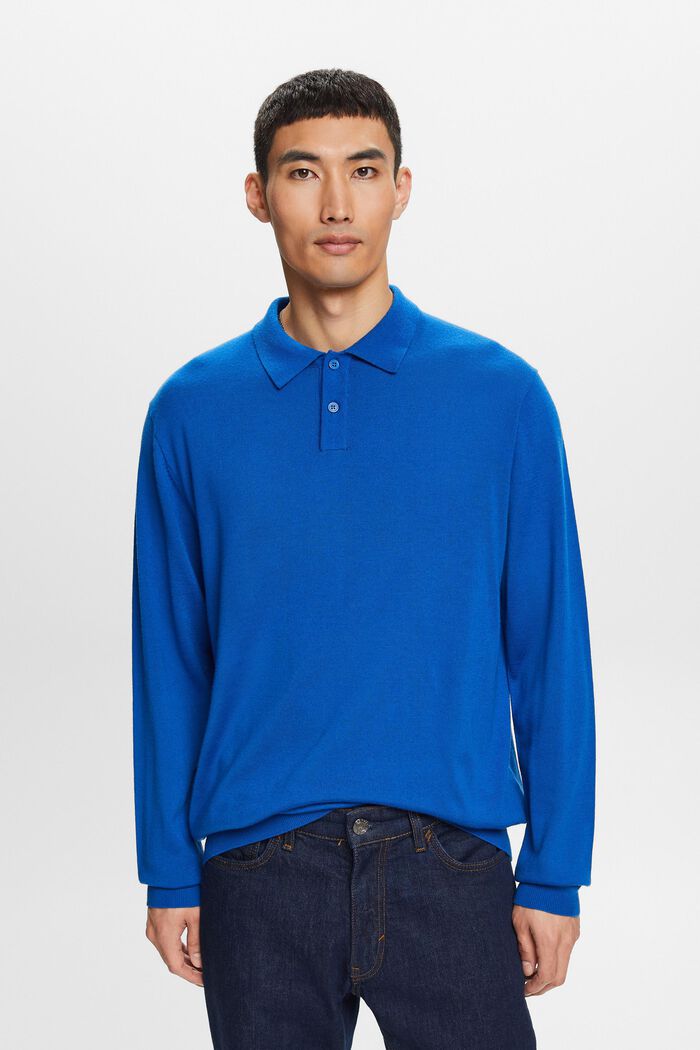 Wollen polosweater, BRIGHT BLUE, detail image number 1