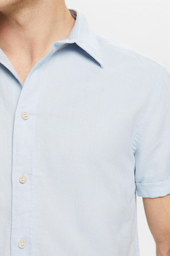 Overhemd met korte mouwen van katoen en linnen, LIGHT BLUE, detail image number 3