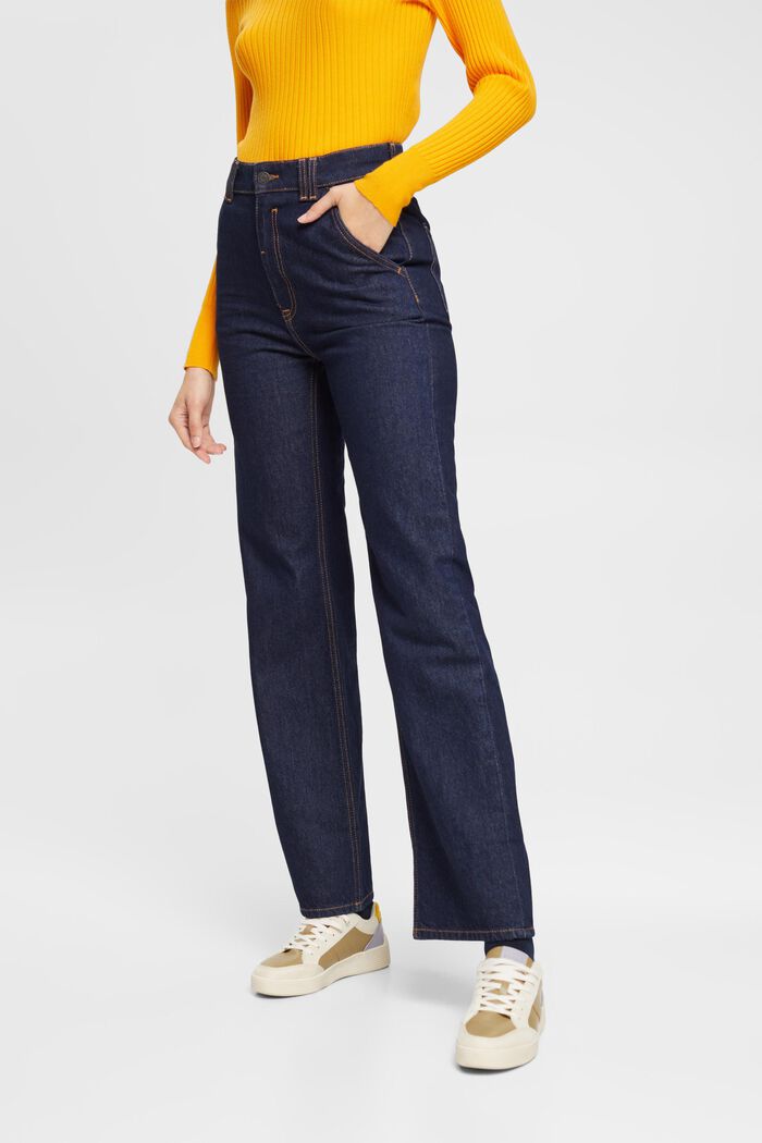 High-rise jeans met rechte pijpen, BLUE RINSE, overview