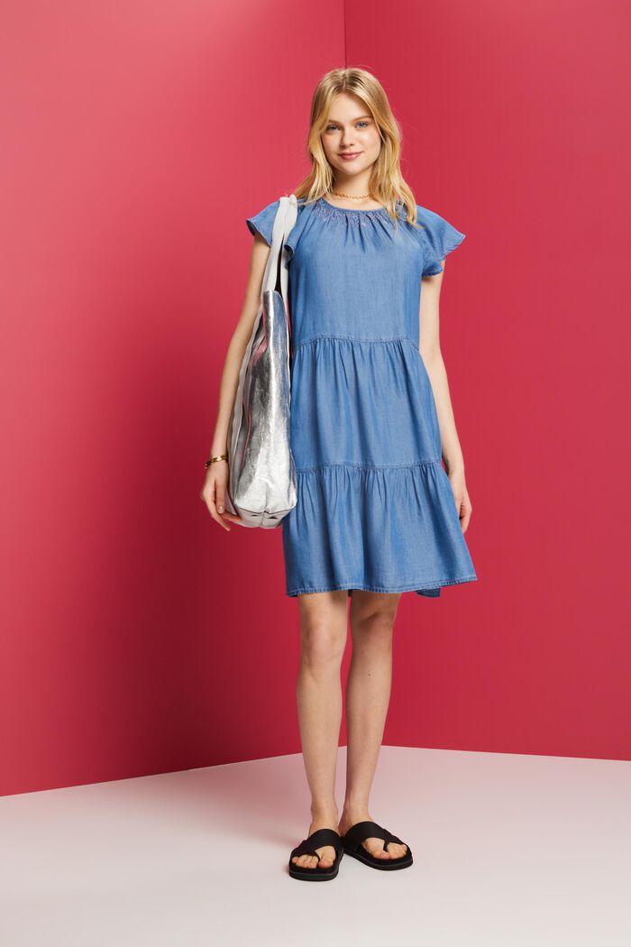 Gelaagde mini-jurk van denim, BLUE MEDIUM WASHED, detail image number 1