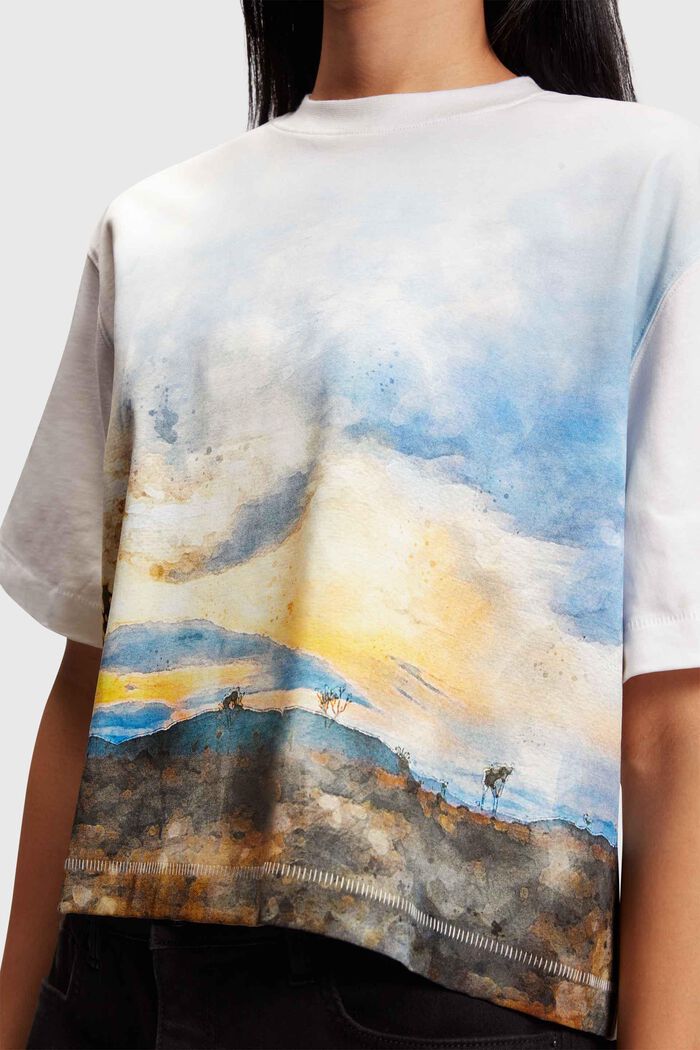 Cropped T-shirt met schuine landschapprint op de voorkant, WHITE, detail image number 2